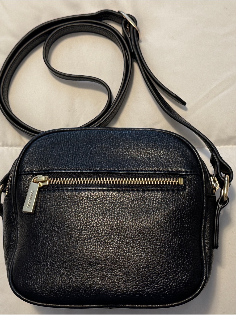 Danier Black Pebbled Leather Crossbody Bag - Gold Accents